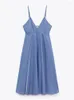 カジュアルドレス2023夏の女性ファッションエレガントな甘い純粋な欲望ブルーストライプポップリンサスペンダードレス