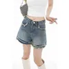 Damen Shorts Blau Gerade Damen Shorts Jeans Hot Pants Hohe Taille Europa Amerika Straße Sommer Vintage Chic Design Denim Shorts mit weitem Bein Z0505