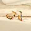 Hoop Earrings Dainty Colorful Cubic Zirconia For Women Sparkling Gold Plated Square Stainless Steel CZ Jewelry Gift