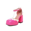 Dress Shoes Oversize Large Size Big High-heeled Square Toe Thick Heel With Fashionable Color-blocking Design Increased