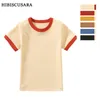 Tshirts 100% Cotton Small Children Summer Short Sleeve T shirt Boys Girls Color Matching Soft Comfy Tops Tees Kids Tshirts Casual 230504