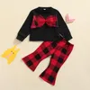 Clothing Sets Christmas Outfits Toddler Girl Clothes Bow-knot Tops Plaid Flared Pants For Girls Children's 18 Months-6 Years