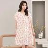 Women's Sleepwear Extended Cotton Silk Nightgown Ladies Short Sleeve Plus Size Pajamas Summer Rayon Loose And Comfortable Home Clothes