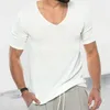 Men's T Shirts 2023 Men Sexy V Neck Knit T-Shirt Casual Slim Pullover Tops Short Sleeve Tee Shirt Men's Clothing Breathable T-Shirts