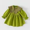 Fille robes enfant en bas âge bébé à manches longues robe enfants vert revers col lâche a-ligne princesse enfants filles printemps automne Vestidos