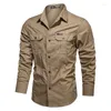 Casual shirts voor heren mannen met lange mouwen met lange mouwen leger tactische militaire gevechten mannelijke vracht katoen slank fit ademende sport tops