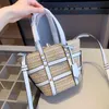 Beach Straw Handbags Lafite Grass Basket Tote Bag Knitting Bags Shoulder Shopping Bags Mini Plain Women Handbag Purse Genuine Leather Strap Crossbody Pouch