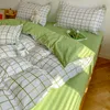 Set di biancheria da letto Set di biancheria da letto di moda Bianco Verde Biancheria da letto matrimoniale Copripiumino nordico Federa Queen Size Lenzuolo piatto Griglia classica Bambini Inverno 230504