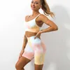 Yoga Outfit Gym Yoga Set Workout Outfits per le donne 2 pezzi senza cuciture Reggiseno sportivo Vita alta Tie Dye Yoga Leggings Pantaloncini Set Gym Set Women P230505