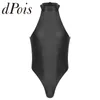 Men's Swimwear Men's Swimsuit Glossy Mock Neck Back Zipper Bodysuit Hommes Sleeveless Leotard for Gymnastics Swimming Bathing Suit 230503