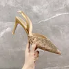 rhinestone stiletto sandals Rene Caovilla Cleo 7.5cm evening shoes women's pointy back empty shoes ankle crystal hollow luxury designer factory shoelace box large 43