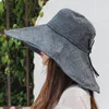 Chapéus largos de abrangência verão 18 cm Sun Women Protection UV UPF 50 Sunshade Beach Hat Hat Linen Bucket dobrável Panamá
