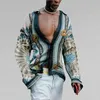 QNPQYX NEW MEN'S CARICOR SHARTS SPRING DIGITAL SHIRTH SHIRTH FASION MENS BOHEMIAN BLOUSES HOMME DESIGN v Neck TOPS BlousePlusサイズ環境に優しいプリントシャツ