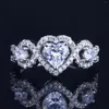 Ringos de cluster 925 STERLING Silver Heart Shape Diamond Aberto para mulheres noivado de casamento Jóias de noiva Acessórios de moda elegantes anel