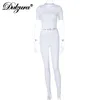 Set Dulzura Solid Women Two Piece Set Short Sleeve Gym Top Crops Leggings Skinny Sporty Tracksuit 2021 Spring Summer Outfit Matching