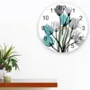 Wall Clocks Flower Grey Tulip Turquoise Clock Kid Room Modern Home Decor Digital Living Sticker