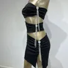 Casual Dresses Women's Sexy Strapless Cotton Party Dress Elegant Crystal Tassels Prom Cocktail Evening Celebrity Tight