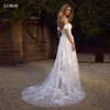Partykleider LORIE Boho Hochzeitskleid aus der Schulter Vintage Spitze Applikationen Braut Vestido de Novia nach Maß 230505