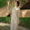 Ethnic Clothing Cheongsam Improved Long Lace Qipao French Summer Chinese Traditional Spring And Autumn Embroidery Retro Dress