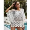 Camisetas de praia feminina de moda de banho feminina 2023 Mulheres de verão White Long Holllow Out Lace Up Cardigan Tops Cover Wrap Blouse Lady