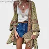 Dames badmode zomer bloemen gedrukt strand deksel bovenaan bohemian kimono dames lange mouw vidan casual losse vakantie blouse shirt cover up t230505