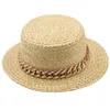 Breda randen hattar handgjorda tjejstrån strandhatt för kvinnor sommarlov Panama cap mode platt solskydd visir