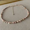 Łańcuchy Wysokiej jakości naturalny barokowy naszyjnik perłowy 5-6 mm rozmiar fioletowy biały różowy kolor 32-50 cm 6 cm rozszerzenie łańcucha