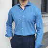 Camisas casuais masculinas Men camisa lavada camisa de manga comprida Camas de cabelos de alta qualidade Men Men, smoking Blue Shirt Social Herren Hemd 230505