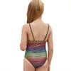 Spets äldre barn badkläder One Pieces Gradient randiga spaghettigremmar grossist