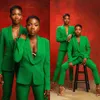 Green Girls 2 Pieces Pants Suits Prom Party Dress Deep V Neck Female Blazer Trousers Lady Outfit