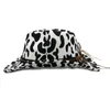 Breda randen hattar hink cowboy hatt fallwinter cow mönster fedora fördubblar förtjockad curling tjurhuvud unisex jazz 230504