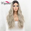 Parrucche sintetiche Kryssma Ombre Blonde per donna Parrucca platino con parte centrale cenere lunga ondulata