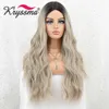 Syntetyczne peruki Kryssma Ombre Blonde for Women Platinum Peruka z środkową częścią popiołu długie falowanie