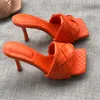 Slippers Brand 2023 Summer Woven High heeled Square Sandals Multi color Thin Heel European American Big Size 43 44 Women s 230505