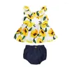 Set di abbigliamento 2023 Baby Summer Infant Kids 0-3Y Girl Floral 2Pcs Set Top Pantaloni arruffati Abiti colorati Abiti