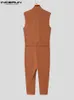 Męskie spodnie Inderun Jumpsuits Solid Lapel Slevele Multi Pockets modne rompers z paskiem 2023 Streetwear Casual Cargo Bojowal 230428