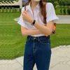 Women's Blouses Deeptown Women White Basic Korean Preppy Style Short Sleeve Polo Shirts Chic Loose Causal Summer Tops Female Office Wear