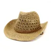 Chapeaux à bord large du chapeau de soleil Femmes Summer Cowboy Panama Straw Beach String Breathable Outdoor Cap accessoire pour Lady