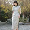 Etniska kläder orientaliska kvinnor satin cheongsam vintage bär kinesisk stil traditionell sexig förbättrad blommig tryck qipao klänning