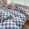 Bedding sets Orange Bedding Set Girls Boys Bed Linen Sheet Plaid Duvet Cover No Filling 240x220 Single Double Queen King Bedclothes 230504