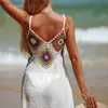 Women's Swimwear Crochet Top Swim Cover Ups for Swimwear Women White Sleeveless Straps Beach Cover-ups Midi Sarong Ladies Pareo Tunic Bath Exits T230505