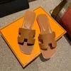 Ladies Slippers Summer Flats Sandals Luxury Designer Leather Fashion Beach Shoes H Letter Slippers 35-42