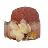 Breda brimhattar strandhatt netto garn blommor dekor kort rund kupol fascinator kvinnor sommar bowler sol