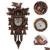 Wall Clocks Clock Cuckoo Wood Wooden Ornament Coo Hanging Bird Handcrafted Quartz Retro Forest Housewall Drop Delivery Home Garden De Dhixc