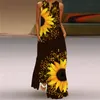Casual Dresses 3D Sunflower Printed Maxi Dresses Summer Women Fashion Flowers Sleeveless Casual Sundress Ladies Elegant Party Bright Long Dress 230505