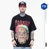 FG Menswear 2023 Amoi 패션 브랜드 Rodman Smiley Face Graffiti 캐릭터 프린트 빈티지 느슨한 짧은 슬리브 티셔츠