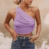 Women's Blouses Sexy One Shoulder Solid Color Slim Pleated Short Undershirt Female 2023 Europe And The Cute House Bra Shirts Women Top