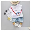 Ensembles de vêtements dessin animé enfant en bas âge garçon vêtements été ensemble 2 couleurs t-shirt jean court enfants manches garçons costume bébé survêtement Drop Deliv Dhhvr