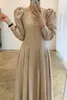 Casual Dresses WICCON 2023 Autumn Korean Chic Elegant Square Collar Pleated Bubble Sleeve Women's Fashion Mid-calf Dress