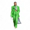 Summer Bright Green Women Pants Suits Set Long Sleeve Girl Blazer Wide Leg Plus Size Office Lady Party Prom Dress